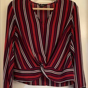 Express Women's Red and Black Striped Blouse